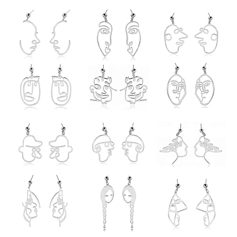 

VG 6YM Punk Human Face Drop Earrings For Women Retro Abstract Hollow Out Face Dangle Earring Fashion Female Jewelry Wholesale