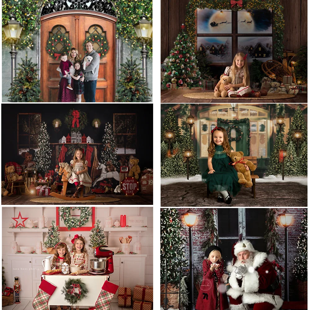 

Christmas Photography Backdrop Windows Fireplace Photocall Winter Snow Portrait Background Photo Studio Christmas Tree Gifts Toy