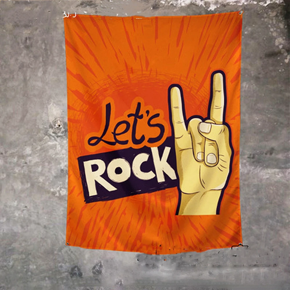 

Let's Rock Vintage Rock N Roll Pop Band Posters Hanging cloth Flag Banner Popular Music Theme Painting Hanging Cloth Wall Decor