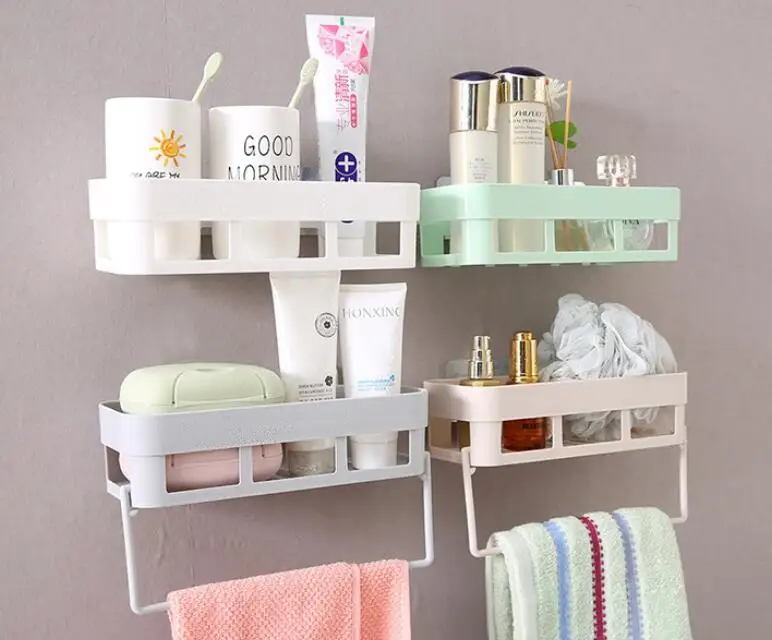 Wall-mounted Plastic Shelf Bathroom Rack Towel Shampoo Rack Kitchen Storage Storage Rack Free Punch Shelf