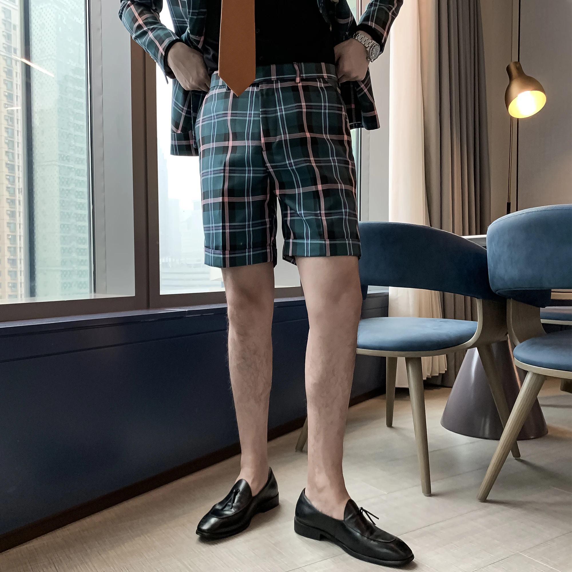 Suit Casual British Shorts Men Clothing 2020 Bermudas Masculino Mens Shorts Korean Plaid Suit Pants Slim Feet Bermudas Hombre