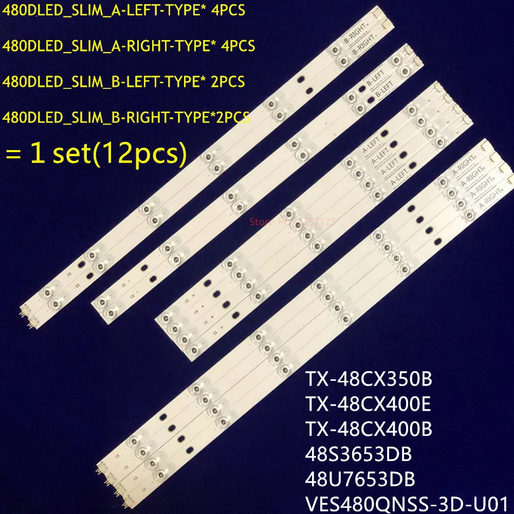 Faixa de luz de fundo LED para LED, 480 LEDS, SLIM, VES480QNSS-3D-U01, TX-48CX350B, TX-48CX400E, TX-48CX400B, 48S3653DB, 48U7653DB, 12PCs