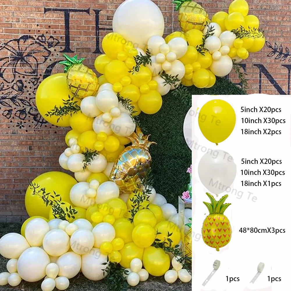 108pcs Yellow Milky White Balloons Garland Arch Kit Big Aluminum Foil Pineapple Balloon Wedding Birthday Baby Shower Decorations