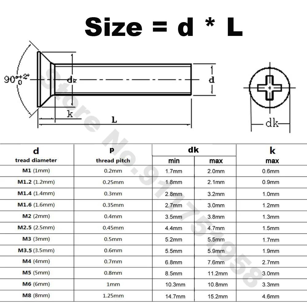 5/10/50x M1 M1.2 M1.4 M1.6 M2 M2.5 M3 M3.5 M4 M5 M6 M8 GB819 304 Stainless Steel Cross Phillips Flat Countersunk Head Screw Bolt