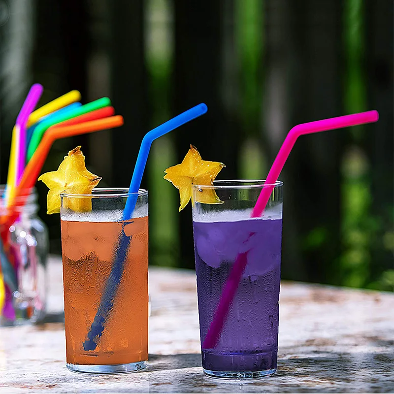 15 pack Reusable Silicone Straws Flexible Easy to Clean with 2 Cleaning Brushes BPA Free No Rubber Taste Drinking