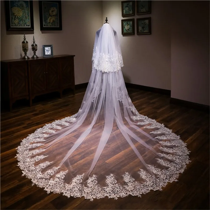 

New Arrival Lace Appliques Ivory wedding veils with comb Sluier bruiloft Bride Wedding accessories voile marie Bridal lace Veil