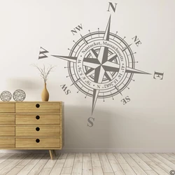 Customizable Charles Compass Rose Ceiling Wall Sticker Kids Room Bedroom Travel Adventure Camper Rv Car Decal  Home Decor