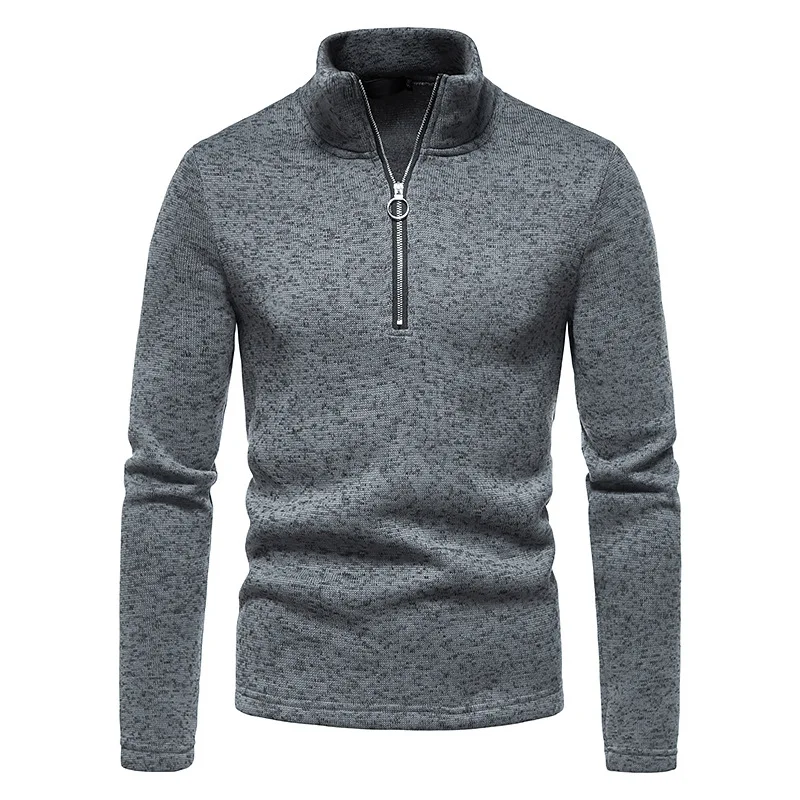 Warm Men's Long Sleeve Sweater Fashion Stand Collar Zipper Sweater Casual Solid Color Jacket