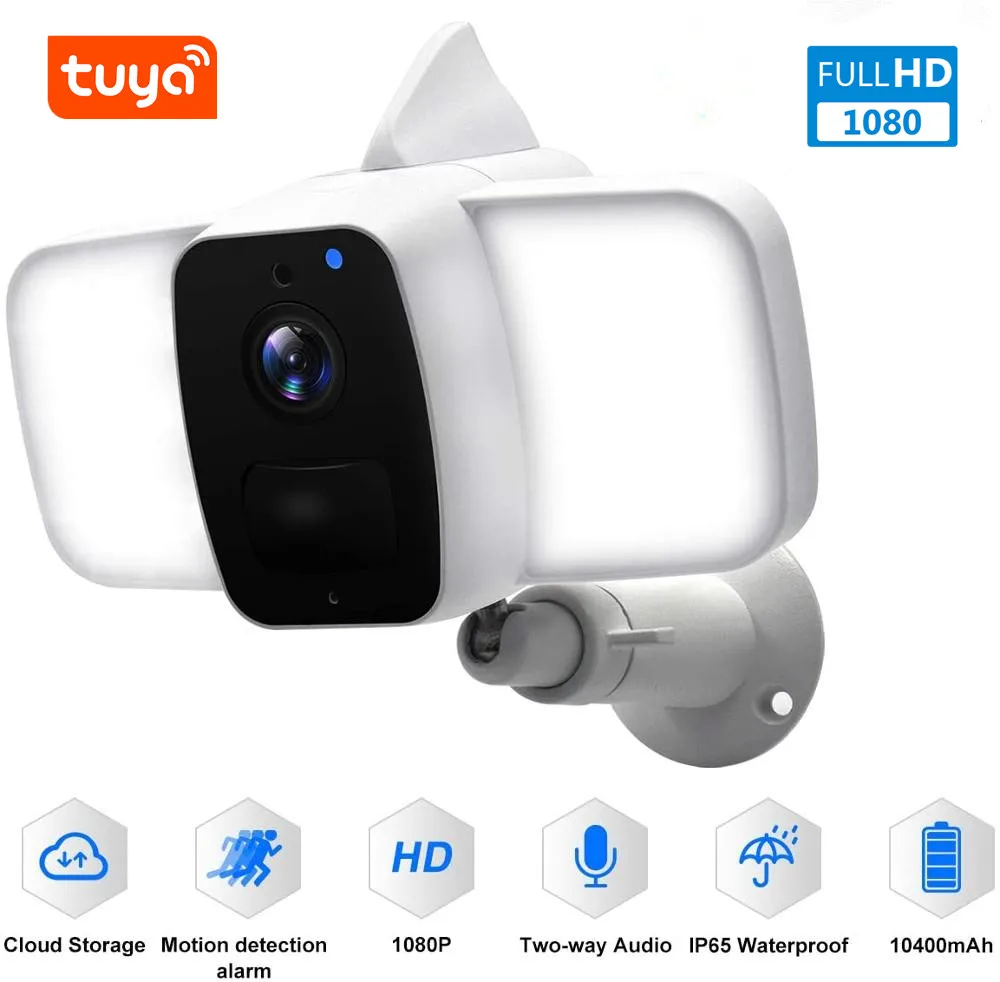 

Tuya WiFi Camera 1080P Security IP Battery Color Night Vision Waterproof PIR Motion Detection Two Way Audio Floodlight Camera