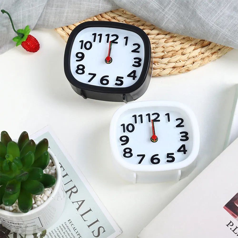 Simple Round And Square Small Alarm Clock Home Bedroom Decoration Desktop Mini Hanging  Mute Compact Portable Travel  Gift