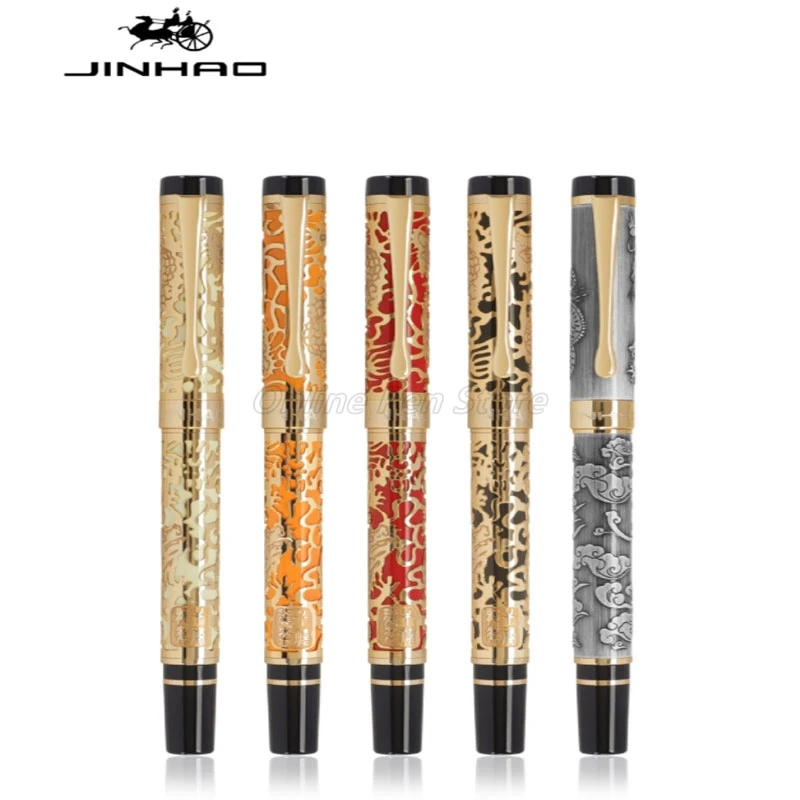 

Jinhao 5000 Metal Dragon Texture Carving Black Barrel Fine Nib Fountain Pen Office School Writing Gift Pen Accessory