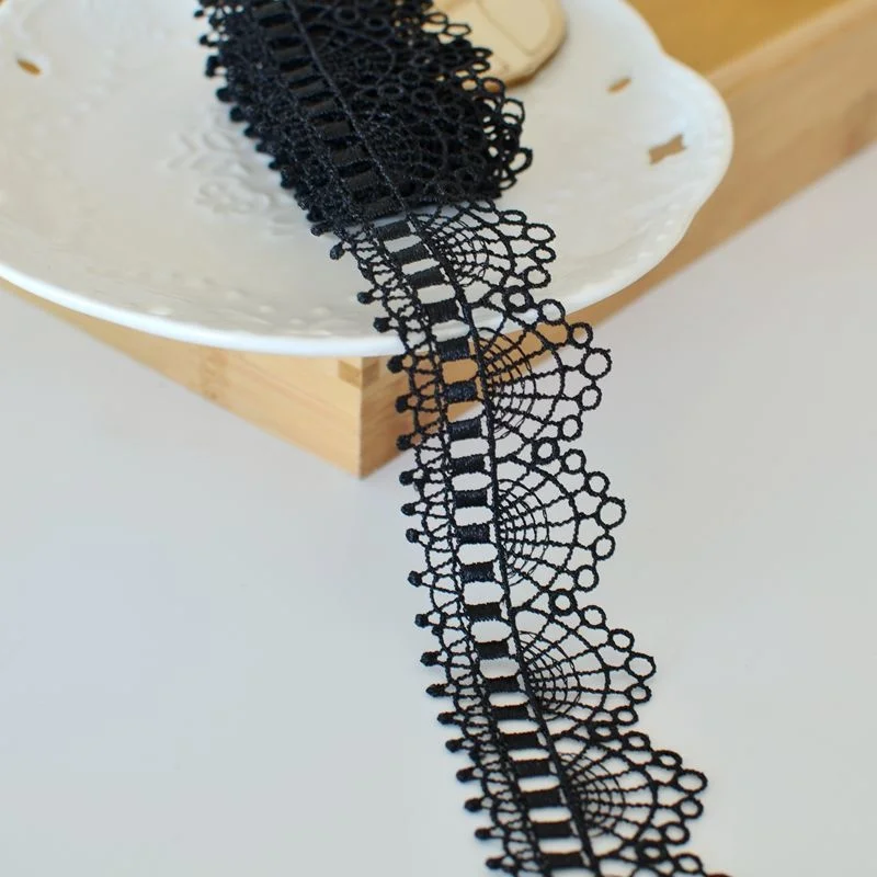 3.7CM Wide White Black Cotton Polyester Fine Embroidery Ribbon Lace Fringe Edge Trim Dress Collar Cuffs Curtain DIY Sewing Decor