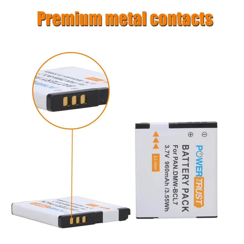 PowerTrust DMW-BCL7 960mAh BCL7 BCL7E Battery and Charger for Panasonic Lumix DMC-F5, DMC-FH10, DMC-FS50, DMC-SZ3, DMC-SZ9