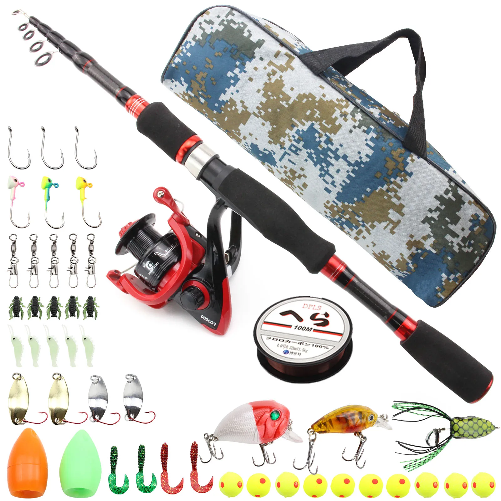 

1.8m 2.1m Multifunction fishing rod set lure telescopic Rod and Spinning Reel Lures line Hook Fishing tackle bag Rod Reel Combos