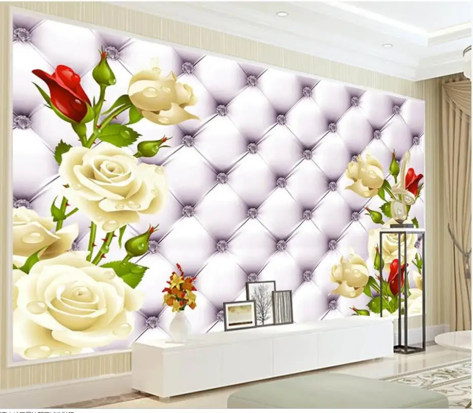 

custom wallpaper for walls 3 d for living room White rose wallpapers soft bag TV background wall