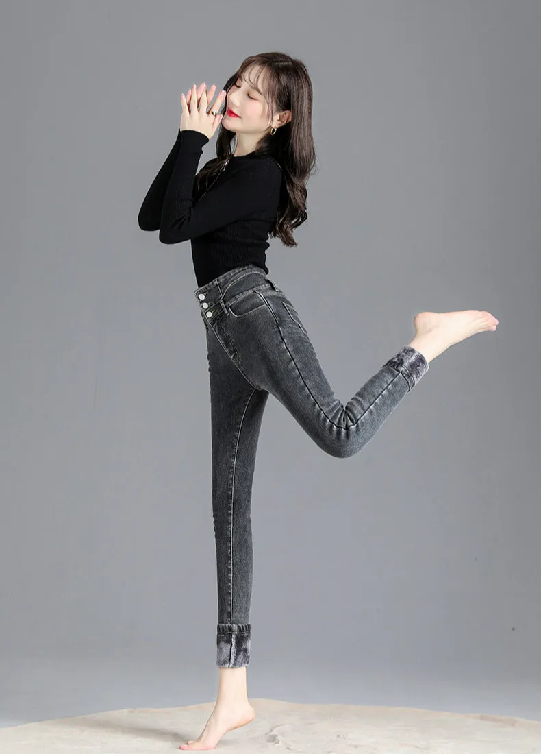 Thermal Winter Thick Fleece High-waist Warm Skinny Jeans Thick Women Stretch Button Pencil Pants Mom Casual Velvet Jeans 12 H5deb6a480a8b4cd5af81d517d367e675E