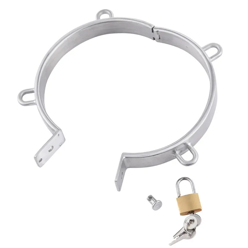 New Stainless Steel Lockable Neck Collar With 4 Ring Fetish Slave Restraint Bondage Chastity Locking Bdsm Sex Toys For Couples