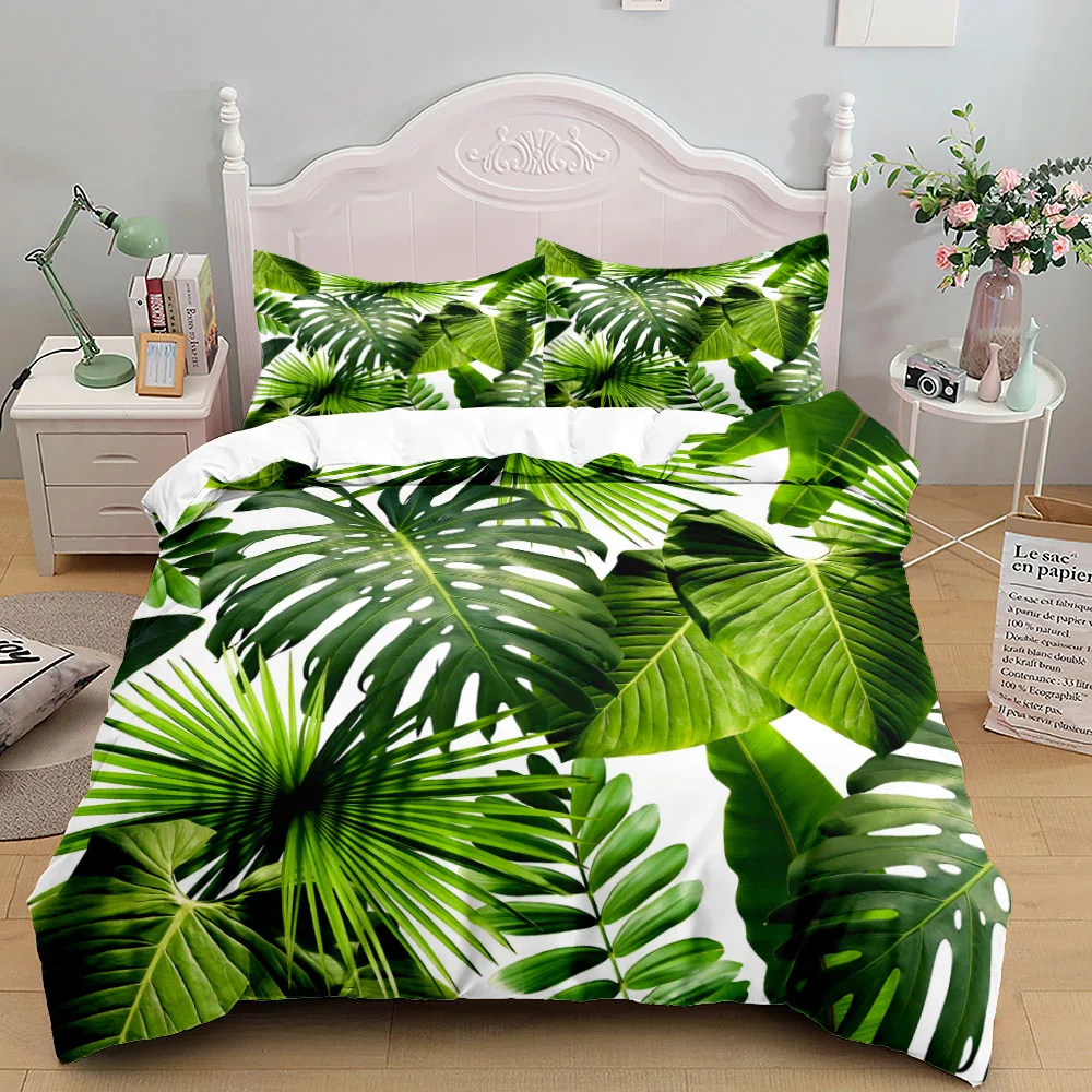 Tropical Palmtree Leaves Bedding Set King Queen Double Full Twin Single Size Duvet Cover Pillow Case Bed Linen Set