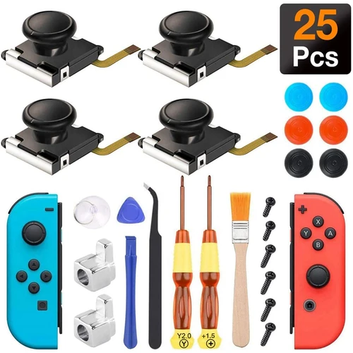 Imagen 1 del producto Kit de repuesto de Joystick Joycon 25 en 1 para Nintendo Switch Ns, piezas de reparación de controlador izquierdo y derecho, accesorio de palanca de pulgar analógico 3D