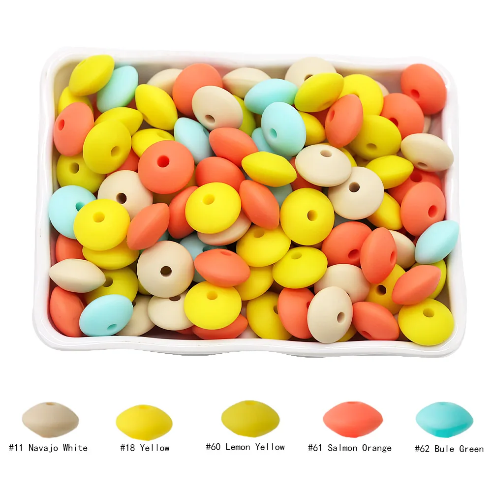 Cute-Idea 20pcs Silicone Lentil Abacus Beads 12mm Baby Rodent Beads DIY Pacifier Chain Teething Toys Accessories Baby goods