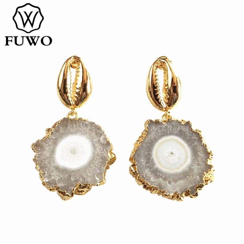 

FUWO Wholesale Elegant Natural Stalactites Slice Earrings,High Quality Golden Crystal Earring For Women 5Pairs/Lot ER262