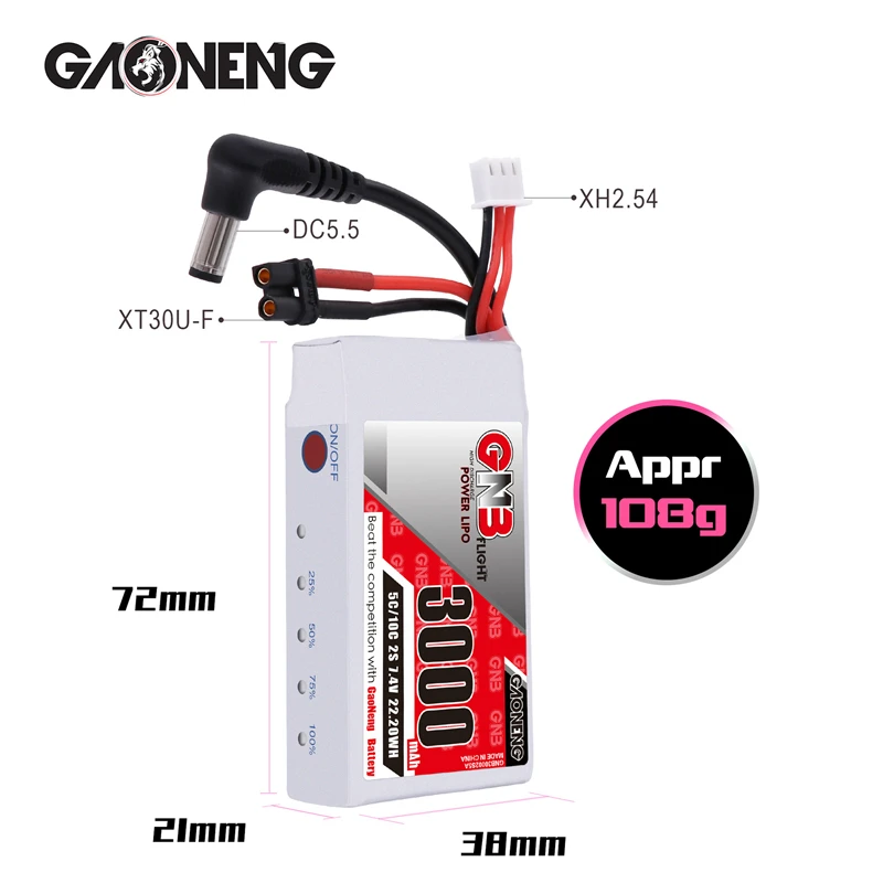 Batería Lipo GNB 2S 7.4V 3000mAh para Goggles FPV y Drones RC - imagen 3