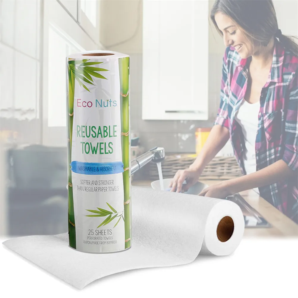 25Pcs/Set Reusable Kitchen Towels Bamboo Fiber Organic Eco-Friendly Paper Towel Multipurpose, Quick Dry And Antibacterial Towels