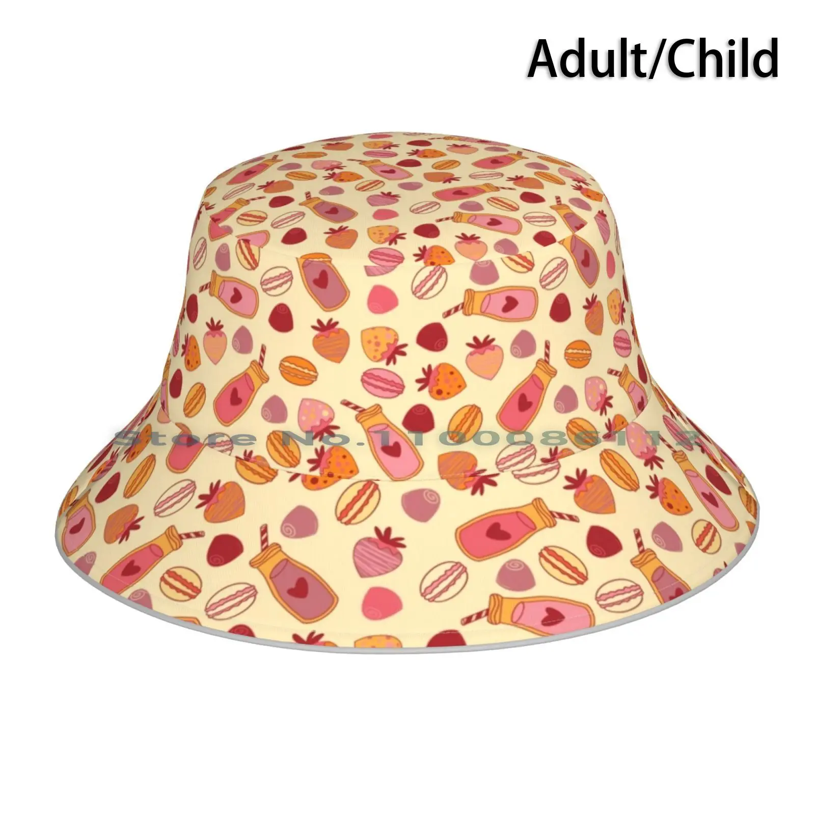 Sweet Love 2 Bucket Hat Sun Cap Candy Sweet Milkshake Heart Loving Sees It Doodle Pattern Foldable Outdoor Fisherman Hat