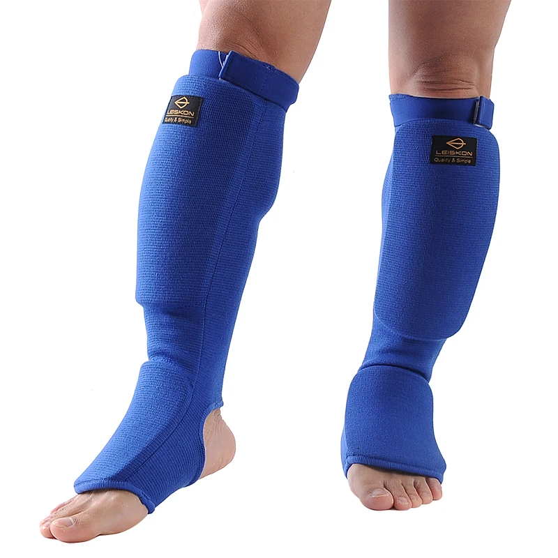 Blue Cotton Boxing Shin Guards MMA Instep Ankle Protector Foot Protection TKD Kickboxing Pad Muaythai Training Leg Support