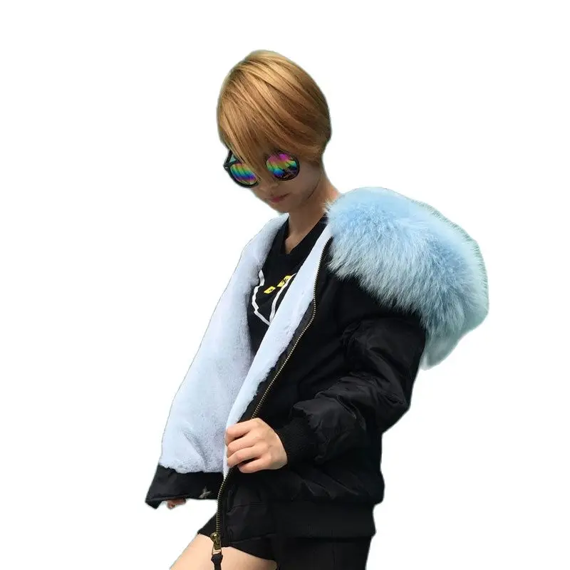 

Fashion New Arrival Casual Fake Fur Lining Skyblue Mr Or Mrs Black Windproof mini Furs Bombers