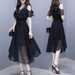 Fashion Summer Dress New Super Slim Flower Chiffon Mid-length Dress For Pregnant Women Ladys