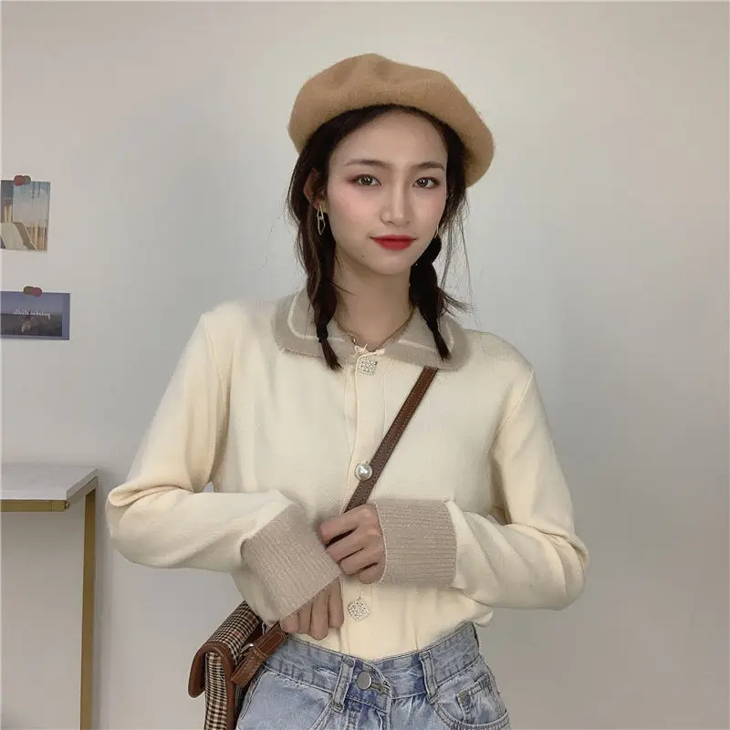 Woman Sweaters Cardigan Peter Pan Collar Sweater Loose Outer Wear Autumn Winter Long Sleeves Knitwear Gas Top Sueters De Mujer