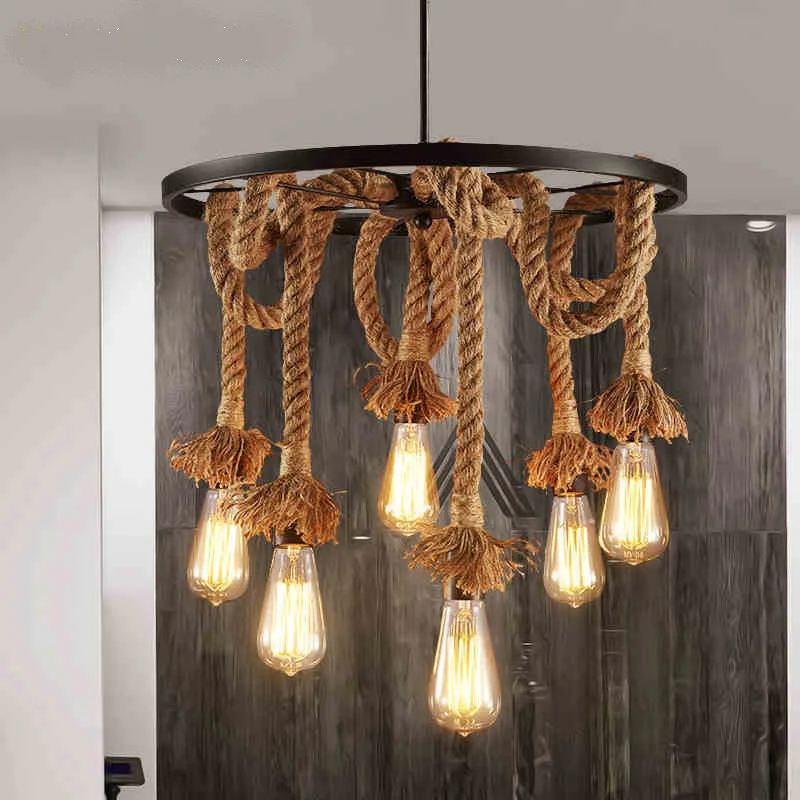 

Bar restaurant cafe restaurant living room chandelier retro industrial loft hemp rope chandelier LB122613