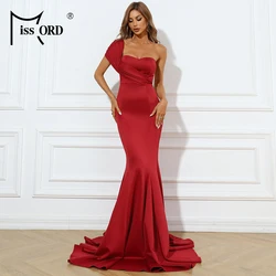 Missord Elegant Red Evening Dress Women One Shoulder Backless Bodycon Maxi Mermaid Wedding Party Dresses Long Prom Gown