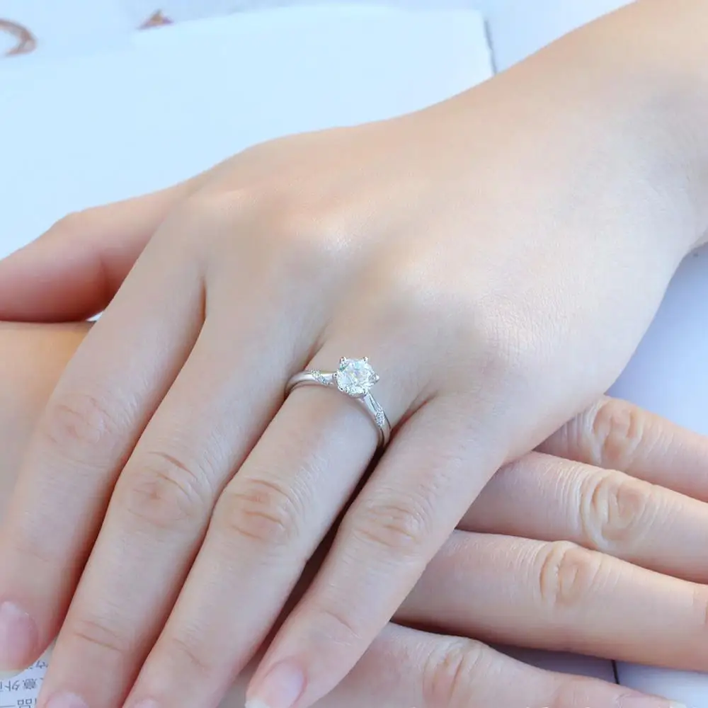 GEM'S BALLET 925 Sterling Silver Classic 6 Prong Round Moissanite Ring 1ct 0.5ct D color Lab Diamond Anniversary Ring For Women image 2