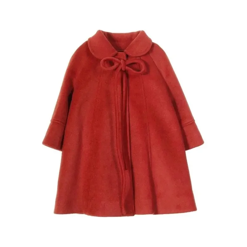 Baby Girl Princess Christmas Woolen Jacket Warm Child Lapel Tweed Red Cloak Coat Spring Autumn Winter Baby Outwear Clothes 1-10Y