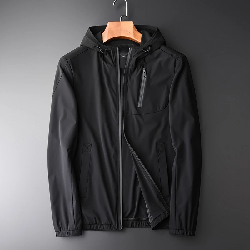 

New Black Hooded Hight Quality Casual Men's Fashion Thin Breathable Jacket Coat Spring Autumn Plus Size 3XL 4XL