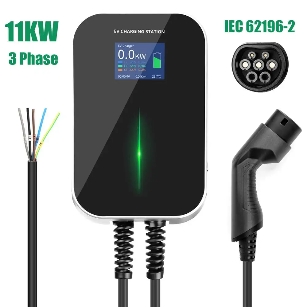 Chargeur EV pour Véhicule Électrique, Boîtier Mural EVSE avec Câble de Type 2, IEC 62196-2, 16A, 3 Phases, pour Audi