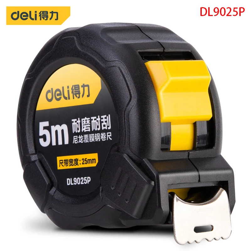 Deli DL9025P NylonCoatedSteel Tape Measure Specification 5mx25mm Carbon Steel Tape Manganese Steel Spring Design Measuring Tools