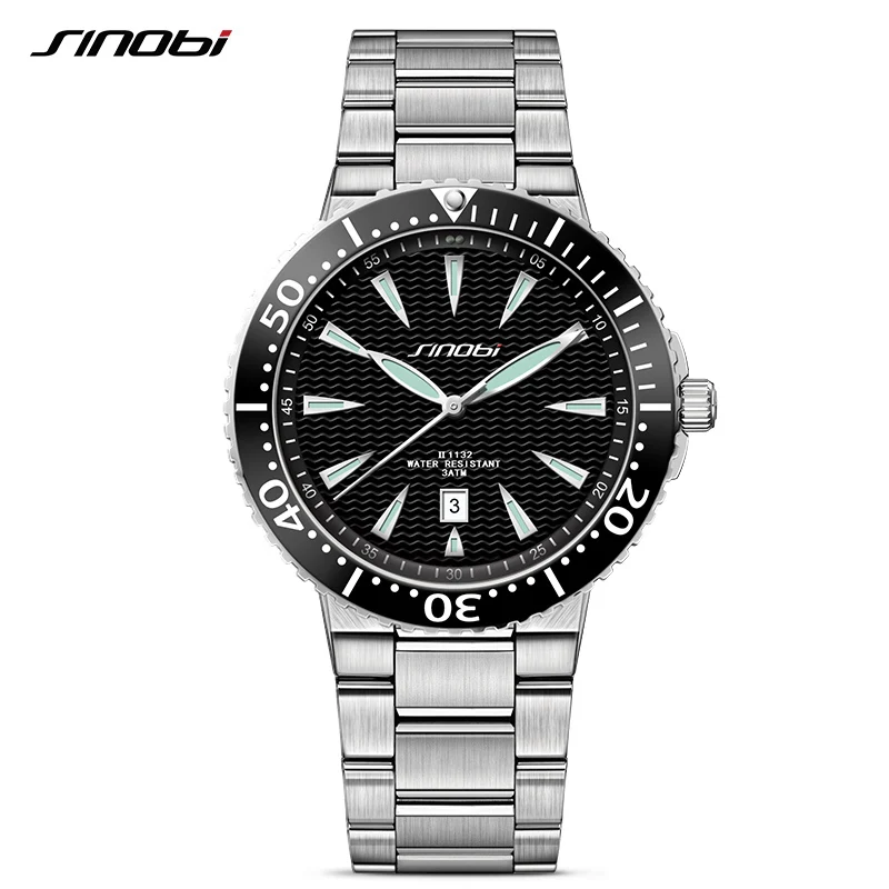 SINOBI Top Brand Man Watches Sapphire Luxury Quartz Wristwatch Stainless Steel Waterproof Men\'s Calender Clock Relogio Masculino