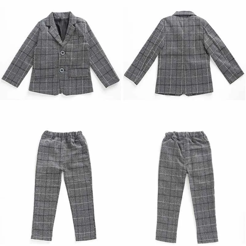 Autunno e inverno ragazzi abiti abito Plaid risvolto costumi formali abito a maniche lunghe giacca + pantaloni moda abbigliamento per bambini 4-13