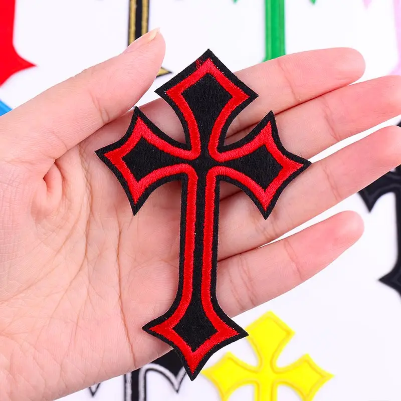 Badges For Clothes 10 PCS Wholesale Black cross mixed colors patches Jesus cross embroidery patch Iron On Patches For Clothing