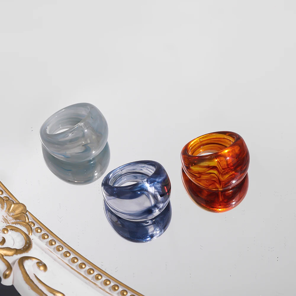 3 قطعة 2021 جديد عصري ملون شفاف الراتنج خواتم مجموعة للنساء كوريا موضة هندسية مكتنزة خواتم الجمالية مجوهرات هدايا #5