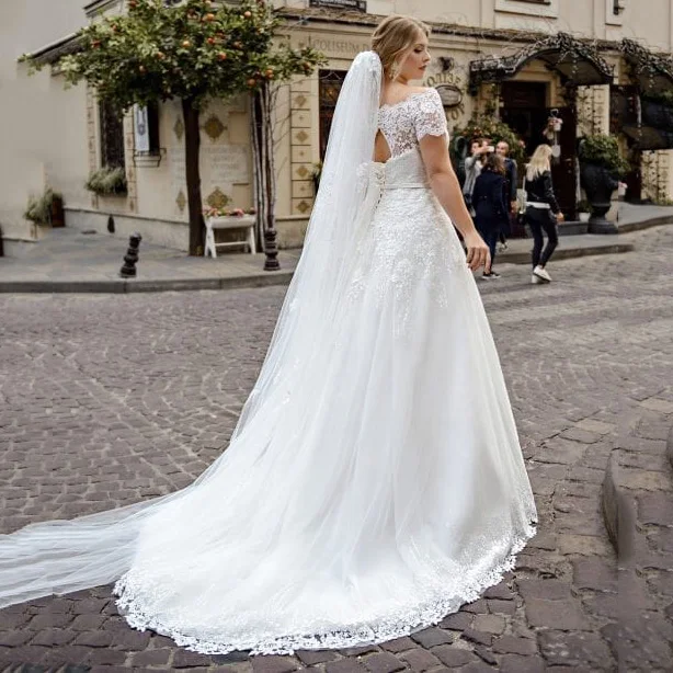 Feito sob encomenda mais tamanho vestido de casamento barco pescoço manga curta fora do ombro rendas apliques vestido de noiva para grávidas