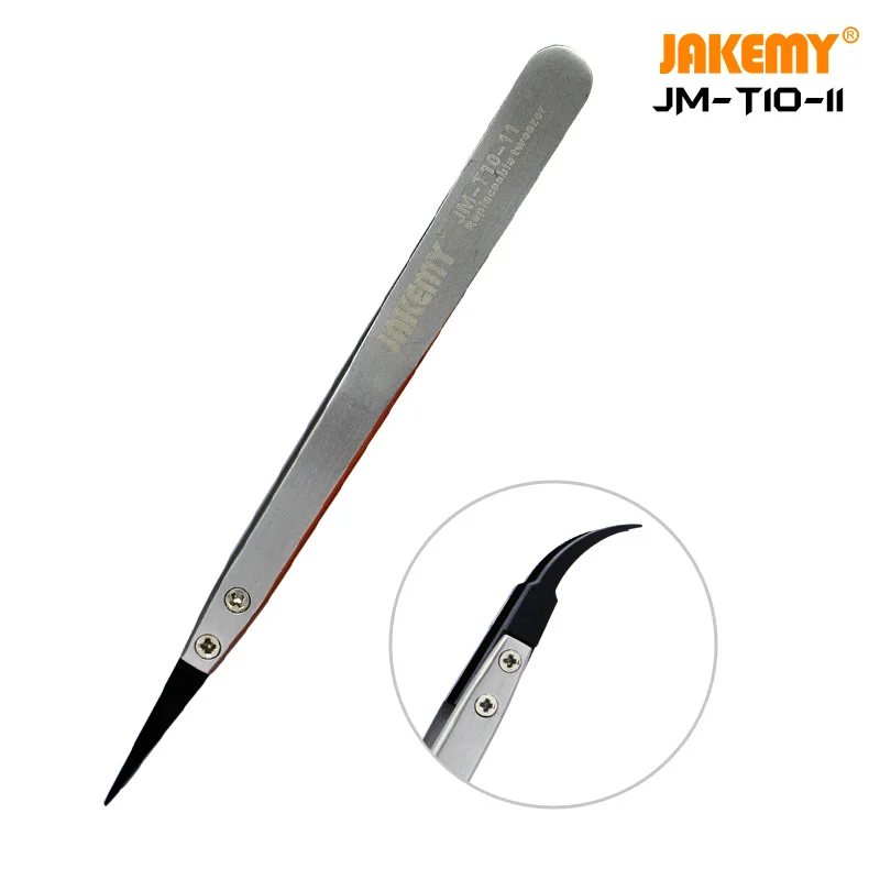 Jakemy JM-T10-11 de alta qualidade substituível anti-estática pinças de aço inoxidável para o telefone móvel ferramenta de reparo de desmontagem