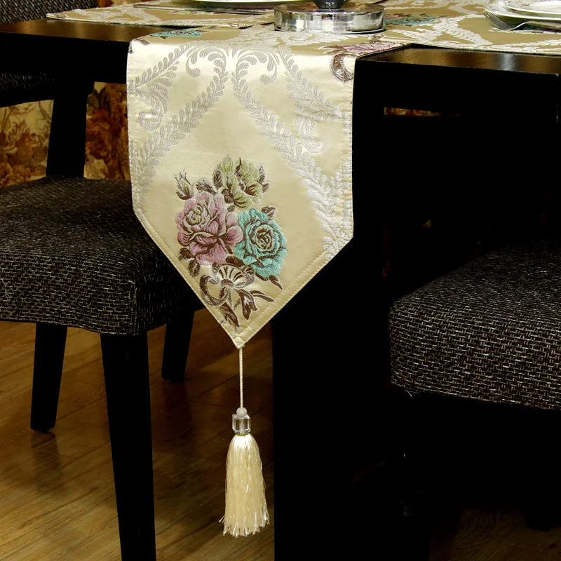 BEI-Classical European Luxury Jacquard Table Runner, Embroidered, Elegant, Modern Home Decoration, Dinner Mats, Tea