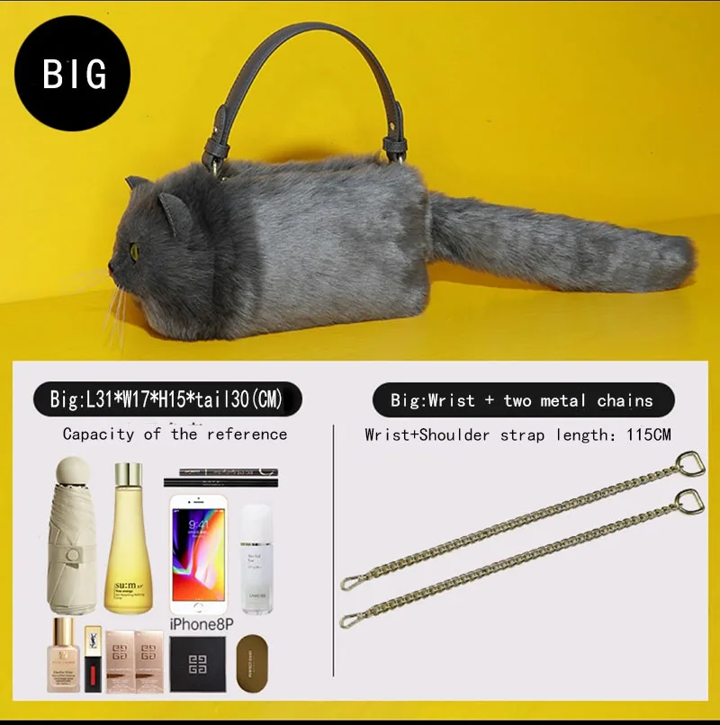 Hand Bag Mini Bag With Versatile Chain High Quality Cute Fashion Grey Cat Bag Cross Body Bag Clutch Bag