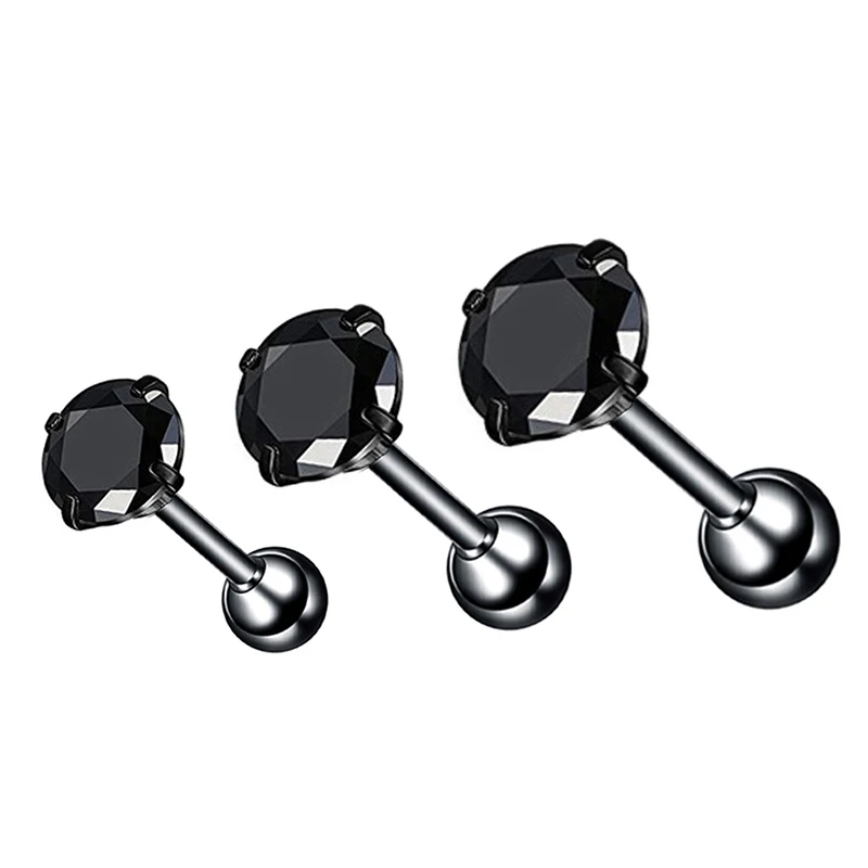 1 pair Medical Stainless steel Crystal Zircon Ear Studs Earrings For Women/Men 4 Prong Tragus Cartilage Piercing Jewelry