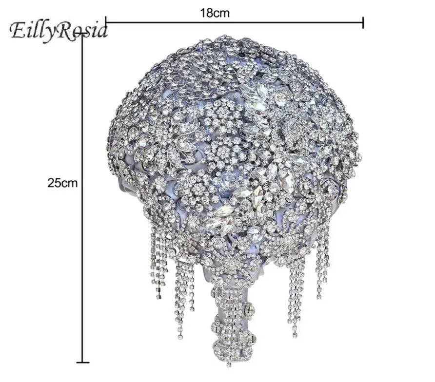 EillyRosia Crystals Jewelry Brooch Wedding Bouquet Silver Gray Sequined Tassel Luxury Bridal Bouquet Customized Color New