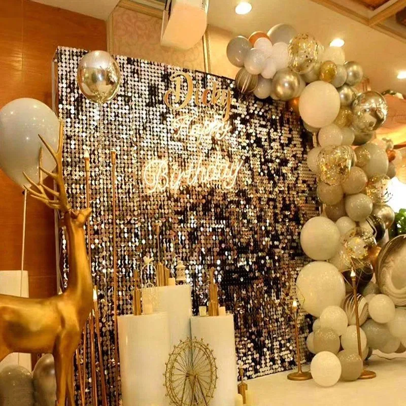 Bling Shiny Gold Silver Color Sequin Panel 30CMX30CM Wedding Backdrop Customized Advertising Signs Shop Window Stage Background